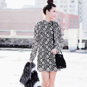 TRACY REECE Mock Neck Floral Lace Mini Dress Size